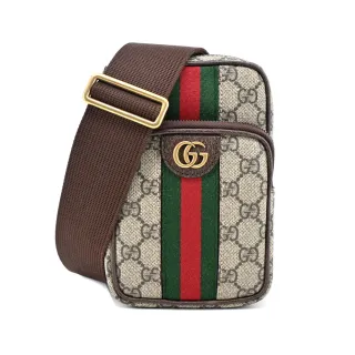 【GUCCI 古馳】經典Ophidia GG印花帆布迷你相機包(卡其棕)