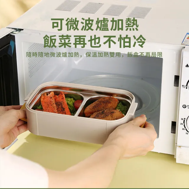 【LZQ】304不鏽鋼雙層分格保溫飯盒 可微波爐加熱 學生便當盒 卡扣式密封保鮮盒(1200ml)