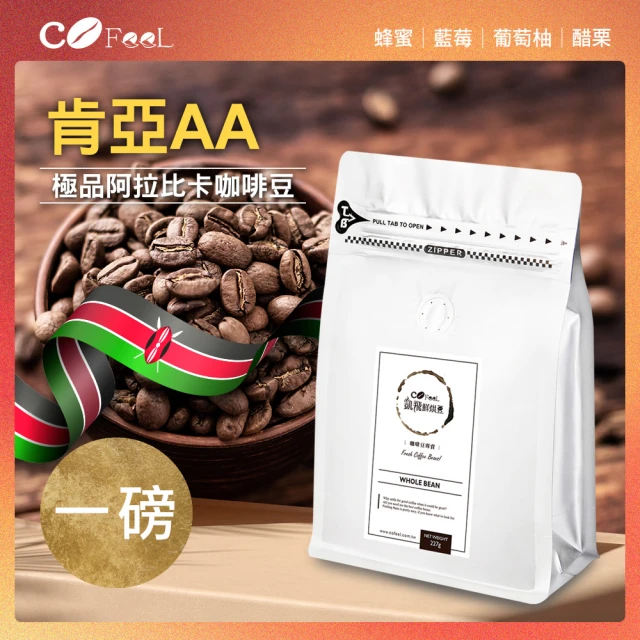 【Cofeel 凱飛】肯亞AA極品咖啡豆-淺中焙(227gx2袋)