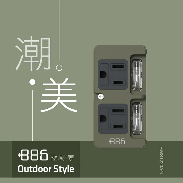 【+886】極野家 2開2壁插/防雷擊 3色任選(3孔轉2孔轉接頭 HWS1220)