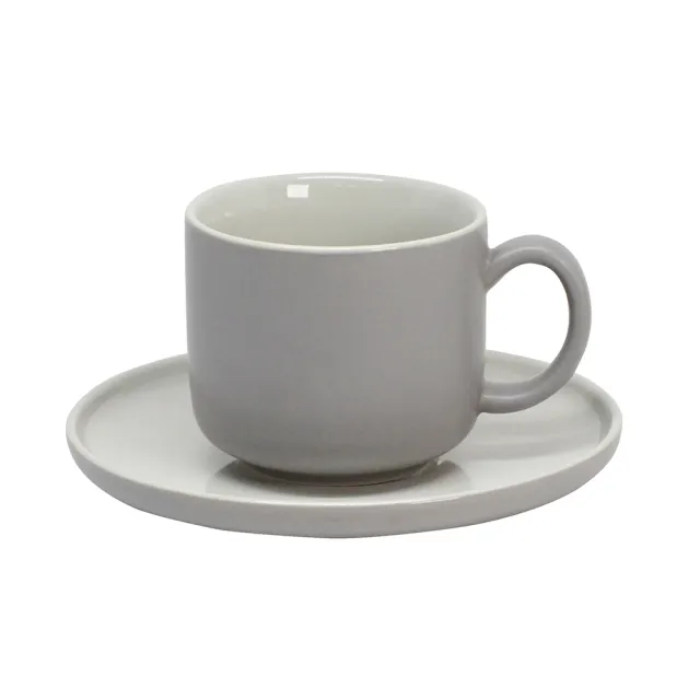 【YU Living 信歐傢居】莫蘭迪色系陶瓷咖啡杯盤 200ML(3色可選/藍.褐.灰色/咖啡杯碟 早餐杯)