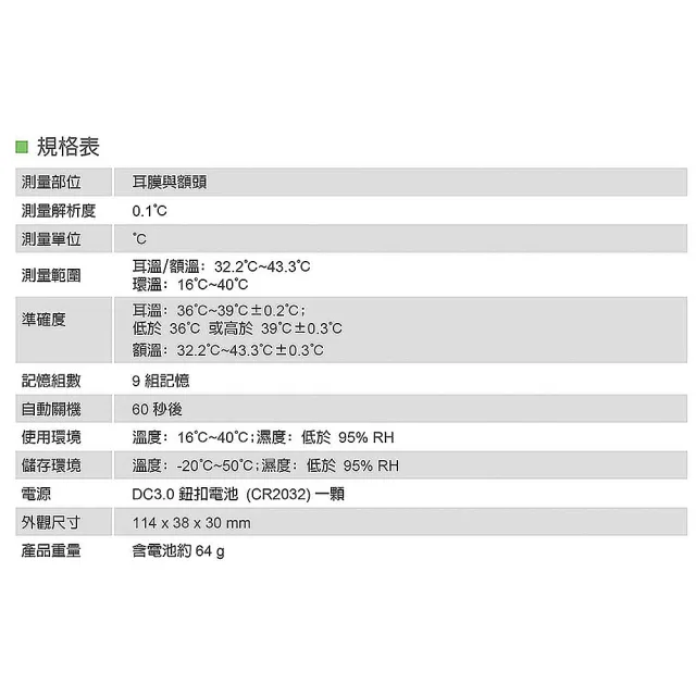 【polygreen 沛綠康】紅外線體溫計KI-8176(額耳溫槍)