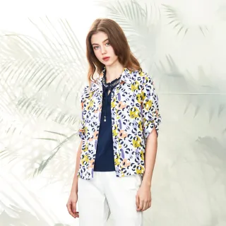 【MYSHEROS 蜜雪兒】純棉襯衫上衣 翻領排釦 七彩豹紋 兩穿(紫)