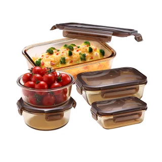 【CorelleBrands 康寧餐具】減塑樂活 耐熱玻璃保鮮盒超值5件組(E19)