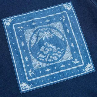 【EDWIN】江戶勝 男裝 富士LOGO印花方巾厚長袖T恤(中古藍)