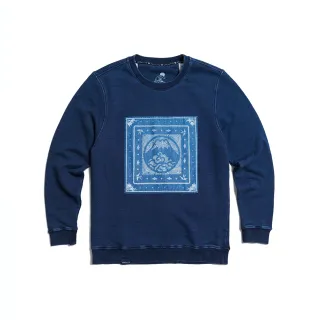 【EDWIN】江戶勝 男裝 富士LOGO印花方巾厚長袖T恤(中古藍)