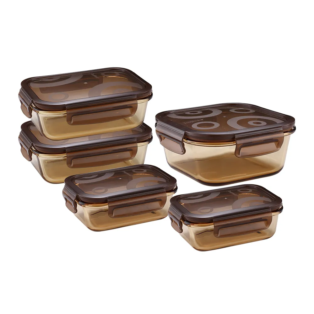 【CorelleBrands 康寧餐具】琥珀色耐熱玻璃保鮮盒超值5件組(E24)