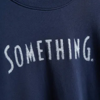 【SOMETHING】女裝 破壞LOGO電繡長版長袖T恤(丈青色)