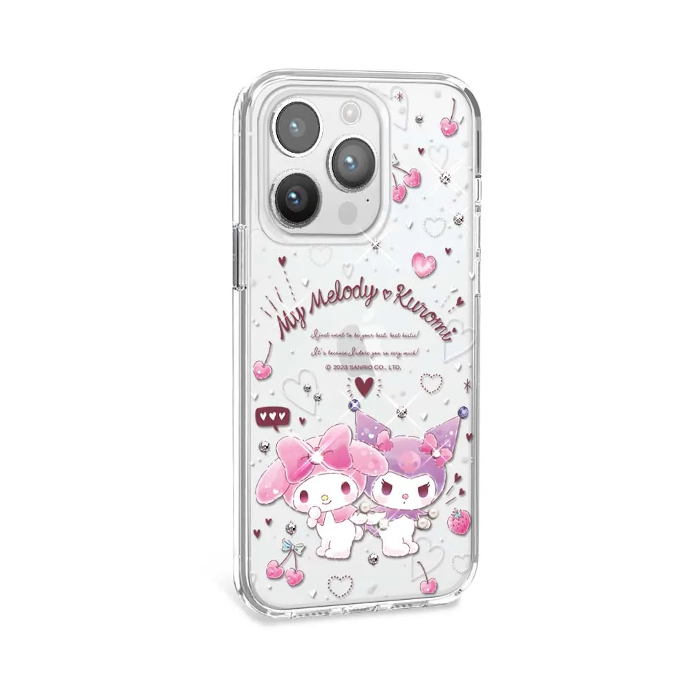 【apbs】三麗鷗 iPhone 15 Pro Max/15 Pro/15 Plus/15 輕薄軍規防摔水晶彩鑽手機殼(歡樂美樂蒂)