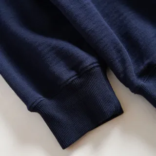 【EDWIN】江戶勝 女裝 經典和柄花紋刺繡貼布高領厚長袖T恤(丈青色)