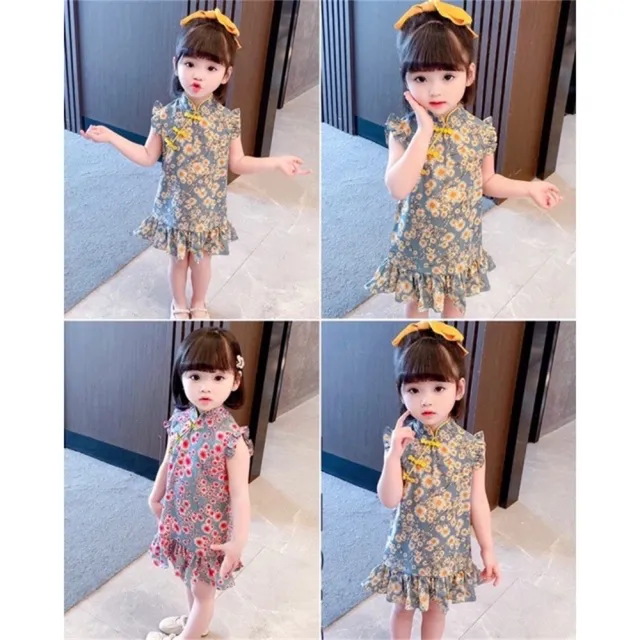 【安朵童舖】現貨夏季兒童旗袍裙女寶中國風旗袍公主裙女童復古風格旗袍連身裙(022/033A/049)