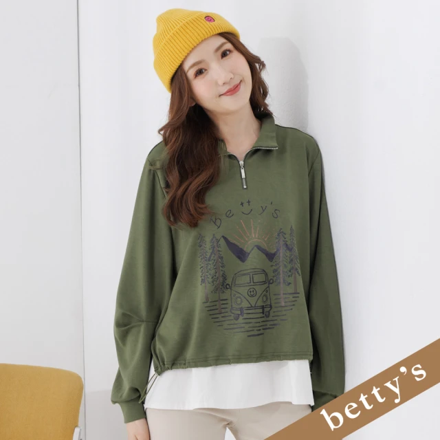 betty’s 貝蒂思betty’s 貝蒂思 假兩件半拉鍊立領長袖T-shirt(綠色)