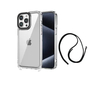 【宇宙殼】iPhone 15 Pro 晶石透明防摔可拆式斜背掛繩手機保護殼