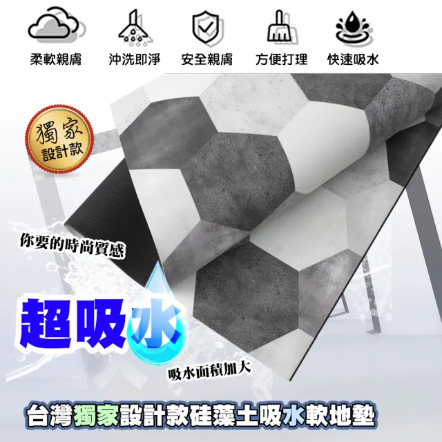 【QIDINA】40X60cm SGS認證無石綿 加厚款台灣獨家設計硅藻土吸水軟地墊(硅藻土地墊 吸水地墊 浴室地墊)