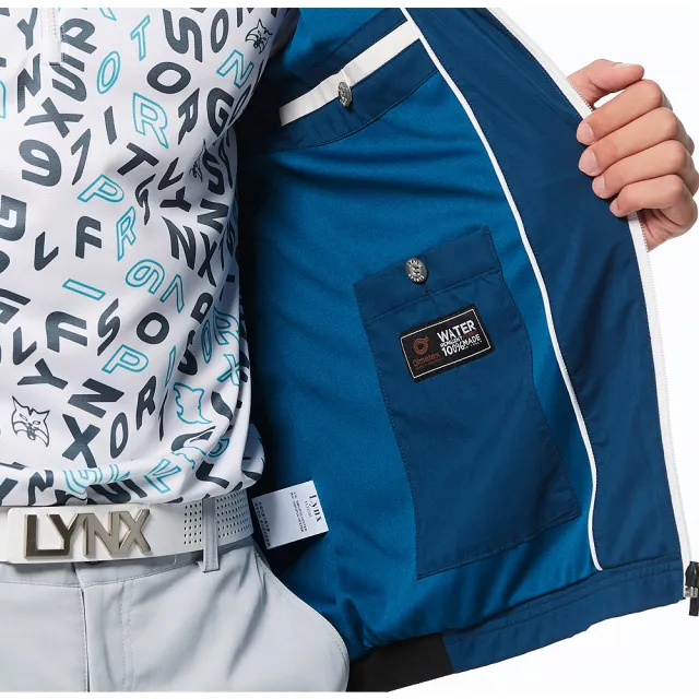 【Lynx Golf】男款歐洲進口面料防潑水功能防風夜光織帶設計隱形拉鍊口袋長袖外套(三色)