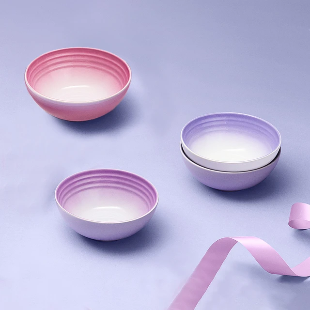 Le Creuset 瓷器早餐穀片碗16cm-4入(藍鈴紫/卡特蘭/淡粉紫/綻放粉)