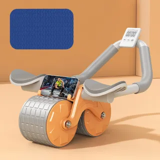 【灰熊厲害】最新款自動回彈健腹輪  平板支撐健腹輪 配備智能計時 手機支架  馬甲線腹肌訓練器(附跪墊)