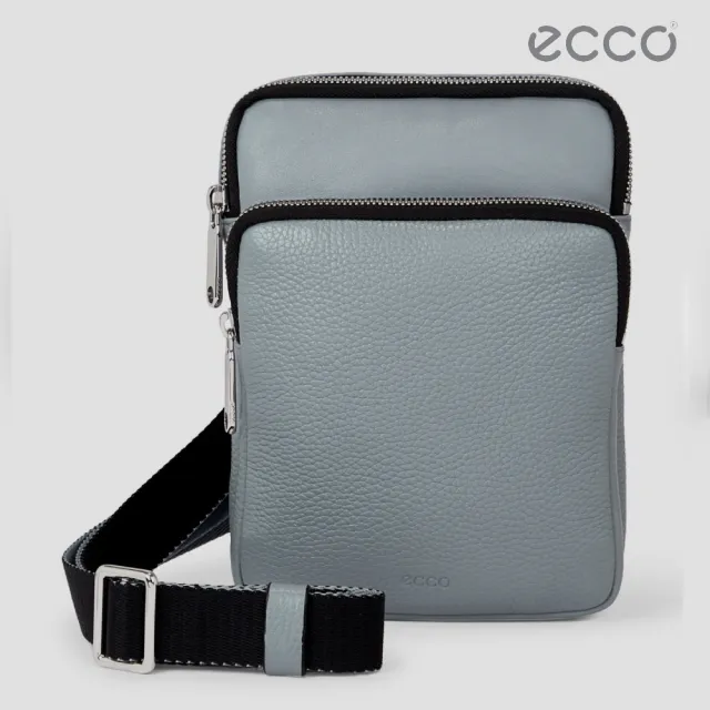 【ecco】Flat Pouch 真皮斜背包(灰色 910763191184)