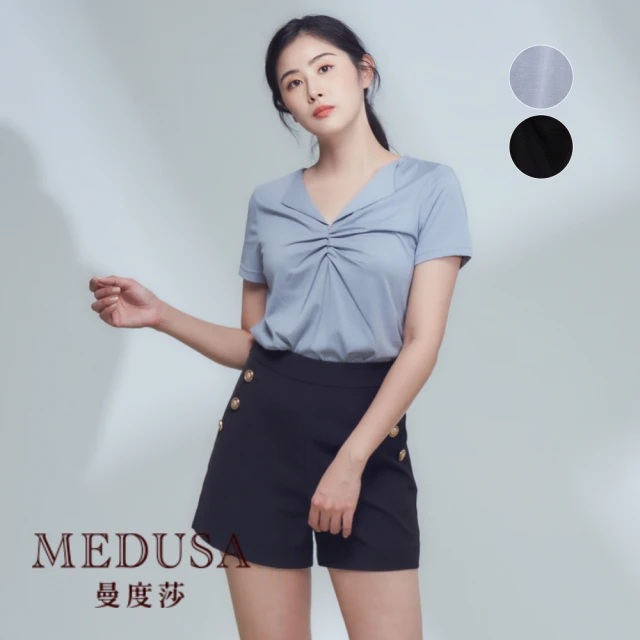 MEDUSA 曼度莎 現貨-涼感胸扭結小翻領上衣 - 2色（M-XL）｜女短袖上衣 休閒上衣(102-15811)