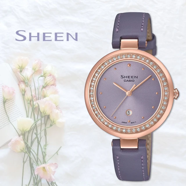 CASIO 卡西歐 SHEEN 薰衣草紫 晶鑽皮帶女錶 開學(SHE-4556PGL-6A)