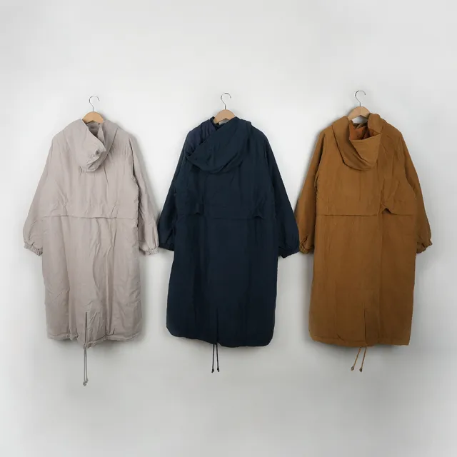 【MOSS CLUB】微笑開關印花長版間棉長袖外套(深藍 杏 咖/魅力商品)