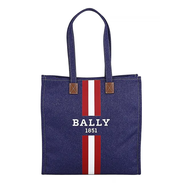 【BALLY】BALLY Crystalia.NCS印白字LOGO帆布磁釦式手提/肩背托特包(牛仔藍)