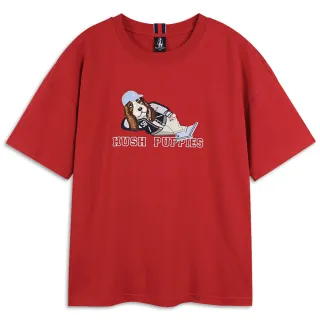 【Hush Puppies】女裝 T恤 Q版棒球狗寬鬆短版T恤(暗紅 / 34211103)