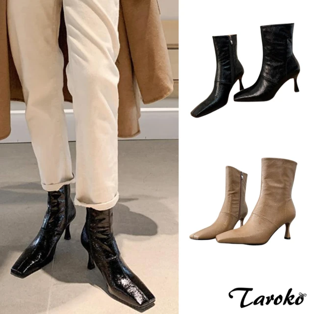 Taroko 酷帥騎士鉚釘尖頭細高跟短筒靴(3色可選)折扣推