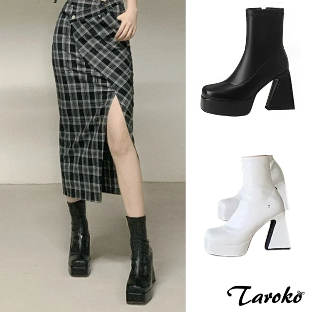 Taroko 霸氣女主角圓頭粗高跟短筒靴(2色可選)評價推薦