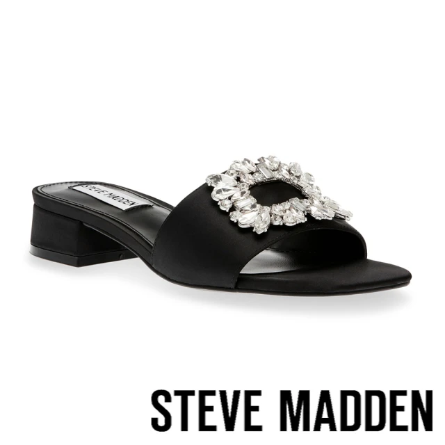 STEVE MADDENSTEVE MADDEN ALEAH 緞面方鑽扣粗跟涼拖鞋(黑色)