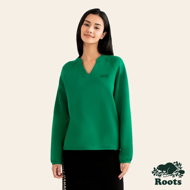 RootsRoots Roots女裝-城市旅者系列 環型LOGO雙面布開襟長袖上衣(綠色)
