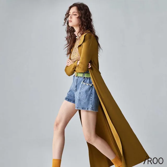 【iROO】極簡針織長版外套