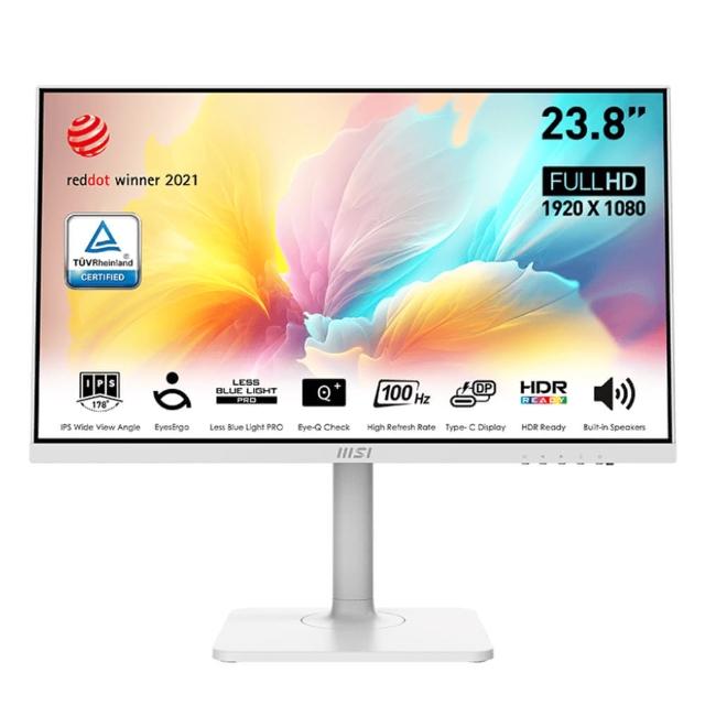 【MSI 微星】Modern MD2412PW 24型 IPS 100Hz 美型平面螢幕-白色(Type-C/內建喇叭/TUV護眼/樞紐旋轉)