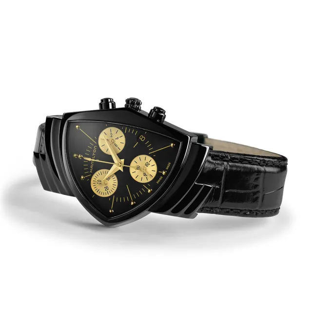 【HAMILTON 漢米爾頓旗艦館】探險系列黑金配色S腕錶32.3x51.3mm(石英 女性 皮革錶帶 H24402730)