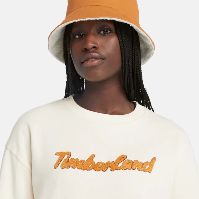 【Timberland】女款白煙色寬版LOGO長袖套頭上衣(A6HV5V04)