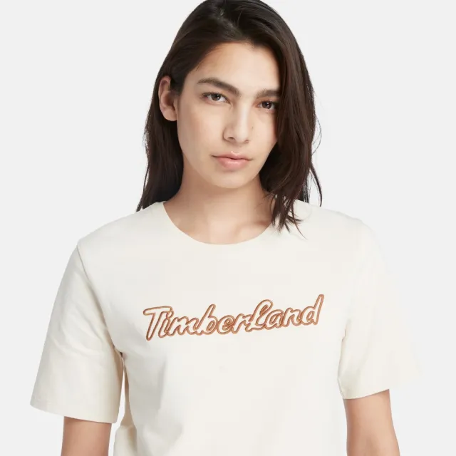 【Timberland】女款白煙色Logo 短袖T恤(A6HPHV04)