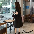 【HanVo】現貨 娃娃領法式休閒短袖洋裝(涼感透氣親膚休閒翻領連衣裙 女生衣著 3646)