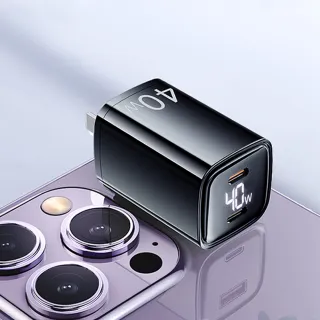 【CYKE】iPhone15/14 40W 氮化鎵GaN雙孔數顯PD快充充電器 雙Type-C孔充電頭(iPhone 豆腐頭)