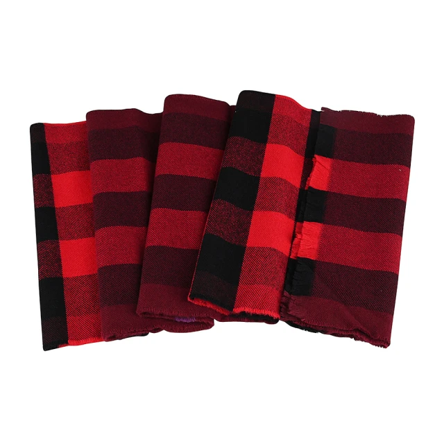 【BURBERRY 巴寶莉】BURBERRY黑紅格紋設計混紡羊毛圍巾(黑x紅)
