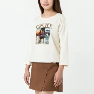 【SingleNoble 獨身貴族】紐約女孩印花羅紋拼接造型七分袖T恤(2色)