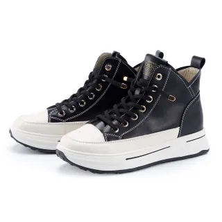 【CHOiCE】真皮免綁帶厚底高筒休閒鞋(黑色)