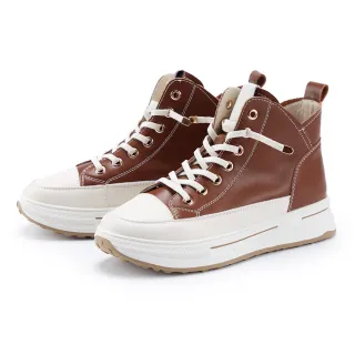 【CHOiCE】真皮免綁帶厚底高筒休閒鞋(咖啡)