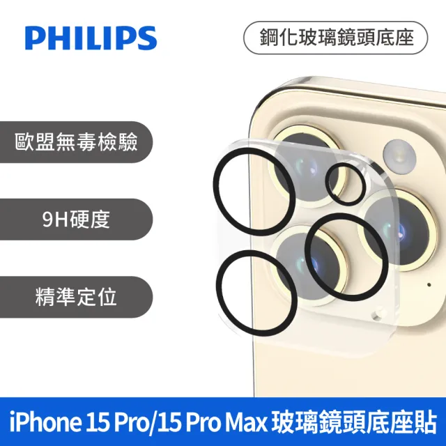 【Philips 飛利浦】iPhone 15 Pro/15 Pro Max 9H高硬度鋼化玻璃 鋼化玻璃鏡頭底座貼