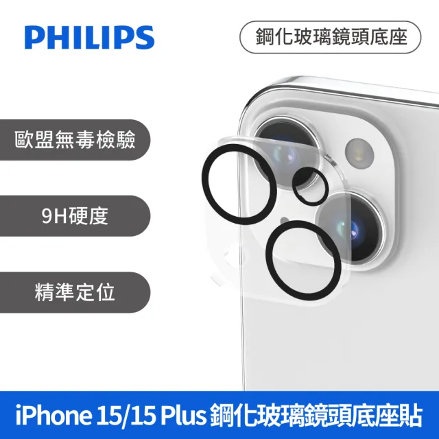 【Philips 飛利浦】iPhone 15/15 Plus 9H高硬度鋼化玻璃 鋼化玻璃鏡頭底座貼