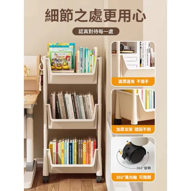 【拓生活】新款可移動式書架 多層簡易書櫃推車 置物架 兒童玩具收納(自由組合多層小書架)