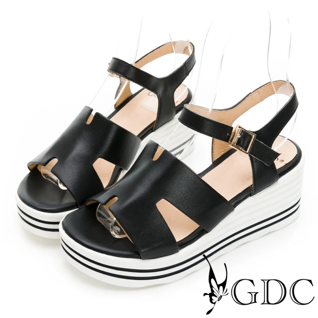 GDCGDC 真皮舒適春夏百搭素色楔型涼鞋-黑色(310237-00)