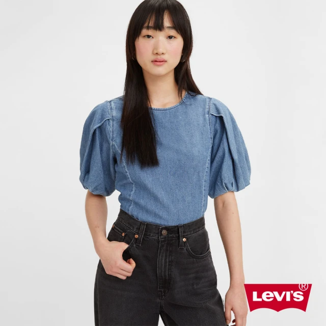 【LEVIS 官方旗艦】女款 牛仔澎澎袖襯衫 / 精工中藍染水洗 熱賣單品 A3359-0001