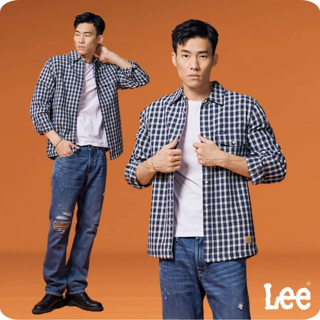 Lee 男裝 長袖襯衫 / 純色小LOGO 經典白 舒適版型