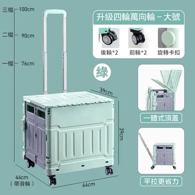 【DaoDi】四輪萬向折疊購物車-可平拉-特大75L(摺疊手推車 買菜車 菜籃車 收納箱 手拉車 置物車)