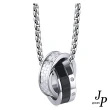 【Jpqueen】時尚潮流方格雙圓環扣鈦鋼男士項鍊(黑+銀色)